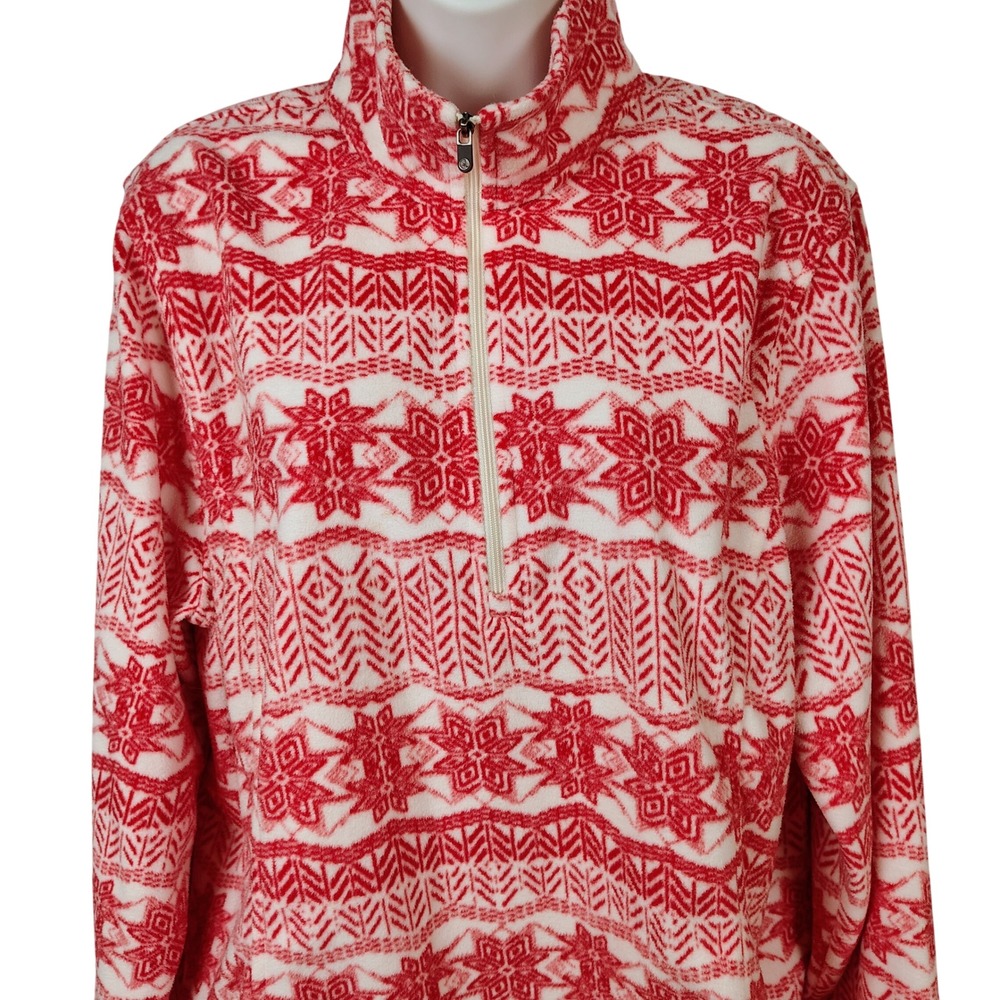 Lands' End Women's Red and White Fleece Half-Zip Sweatshirt